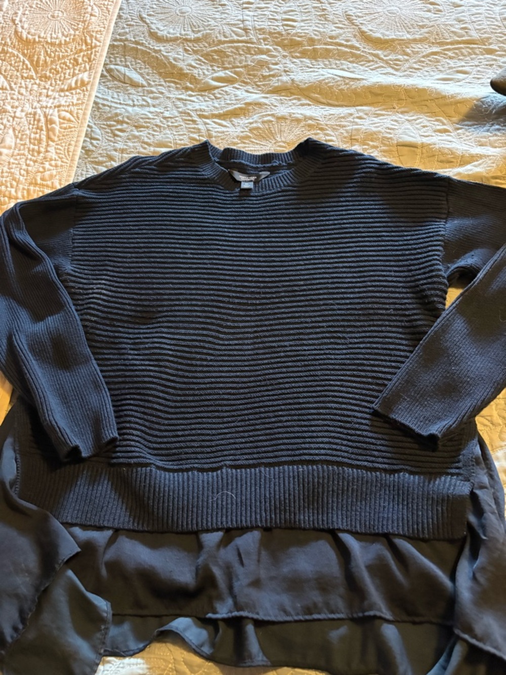 Simply Vera Vera Wang Navy Layered Hem Crewneck Sweater